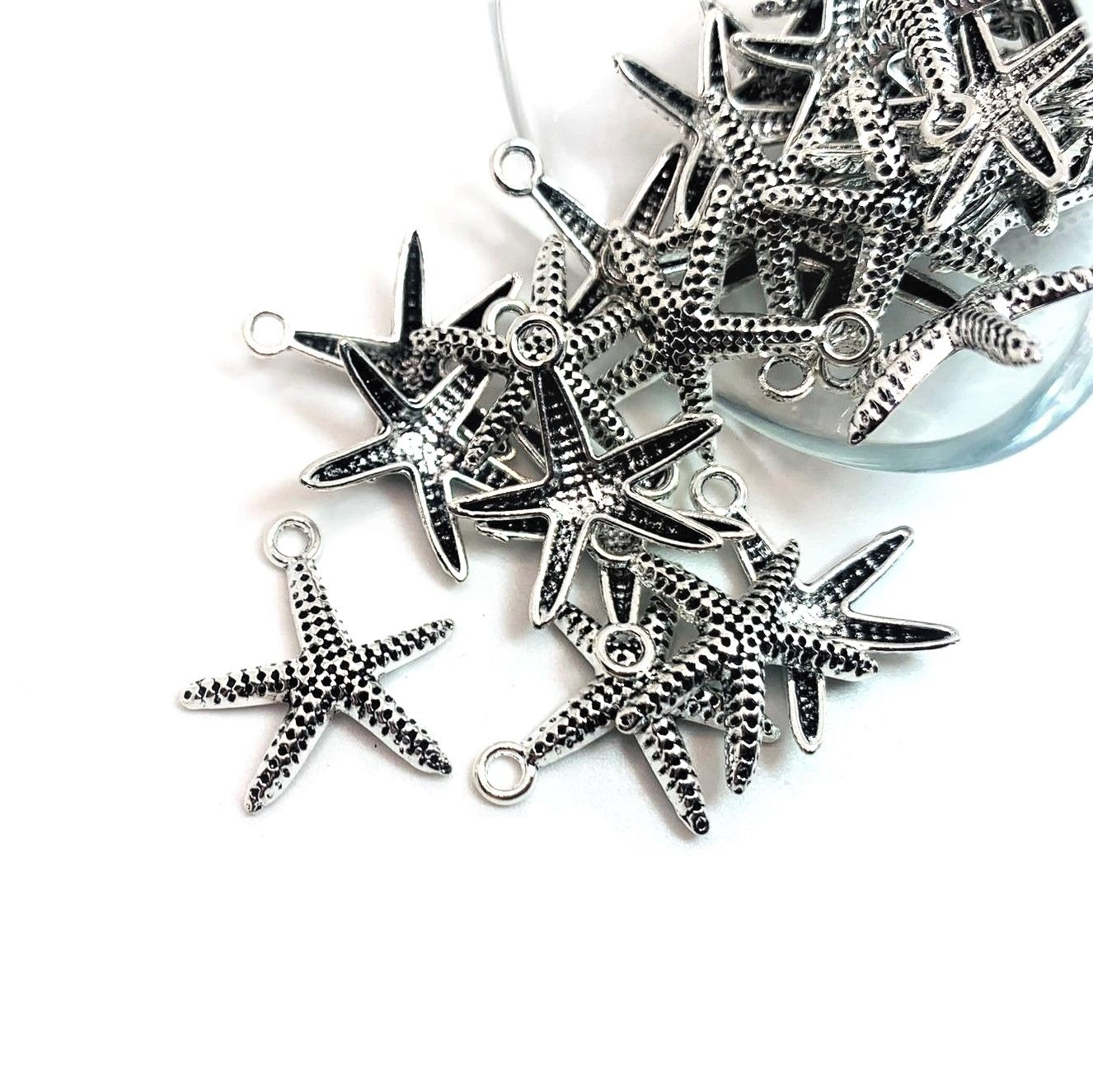 Silver Sea Star Starfish Charms, 20x20mm