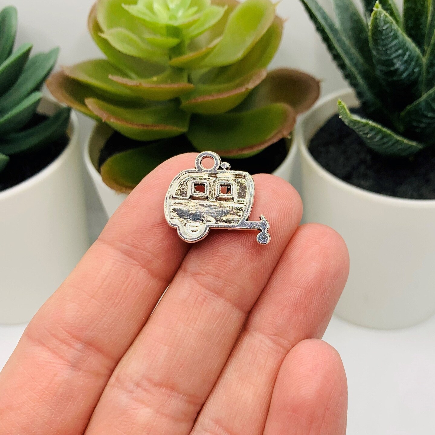 Silver Camping Trailer Charms, 17x18mm