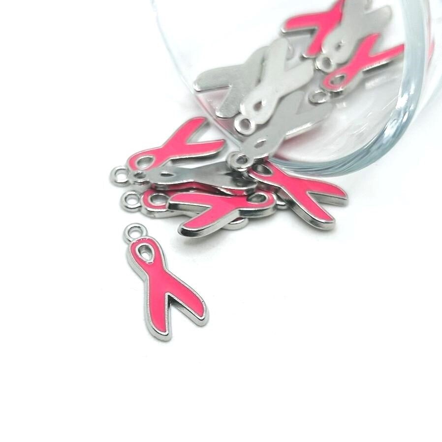 Pink Awareness Breast Cancer Ribbon Charms, 19x8mm