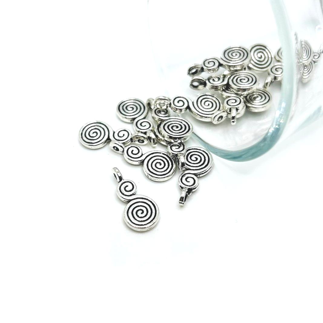 Small Silver Double Spiral Charms, 17x8mm