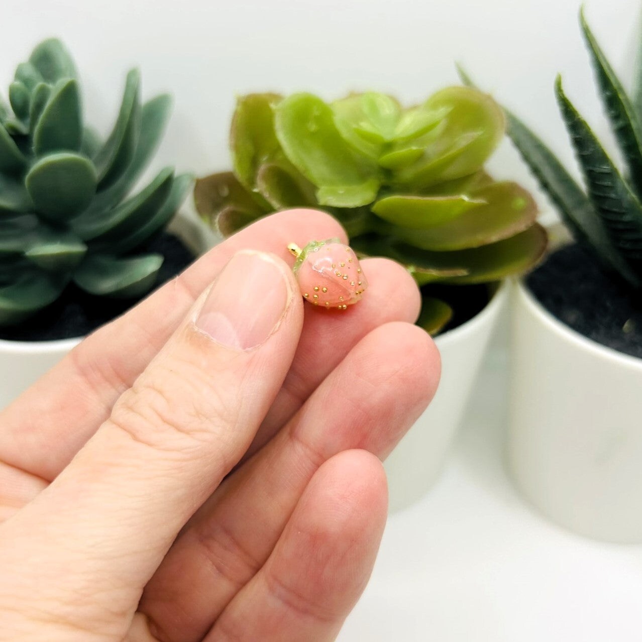 Pink Flower Bud Charms, 14x9mm