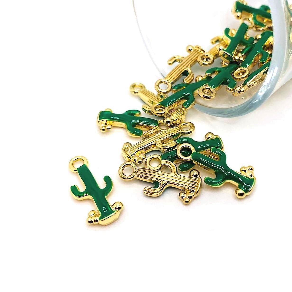 Green and Gold Saguaro Cactus Charms, 20x9mm