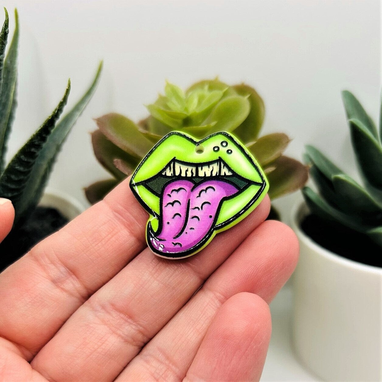 Acrylic Zombie Mouth Halloween Charm, 28x29mm