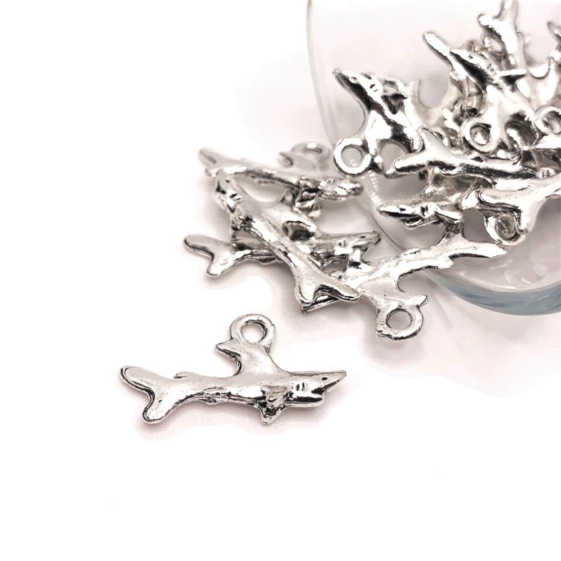 Silver Shark 3D Charms, 13x24mm