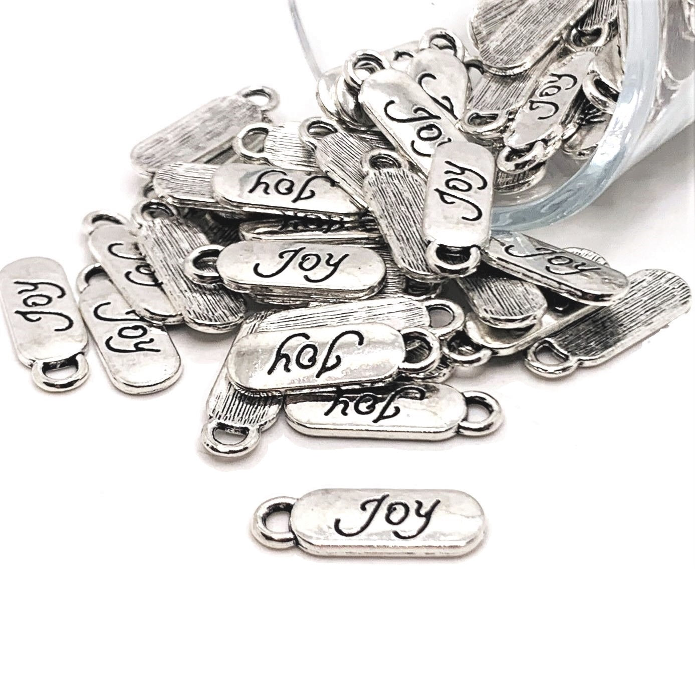 Small Silver Joy Tag Charms, 20x7mm