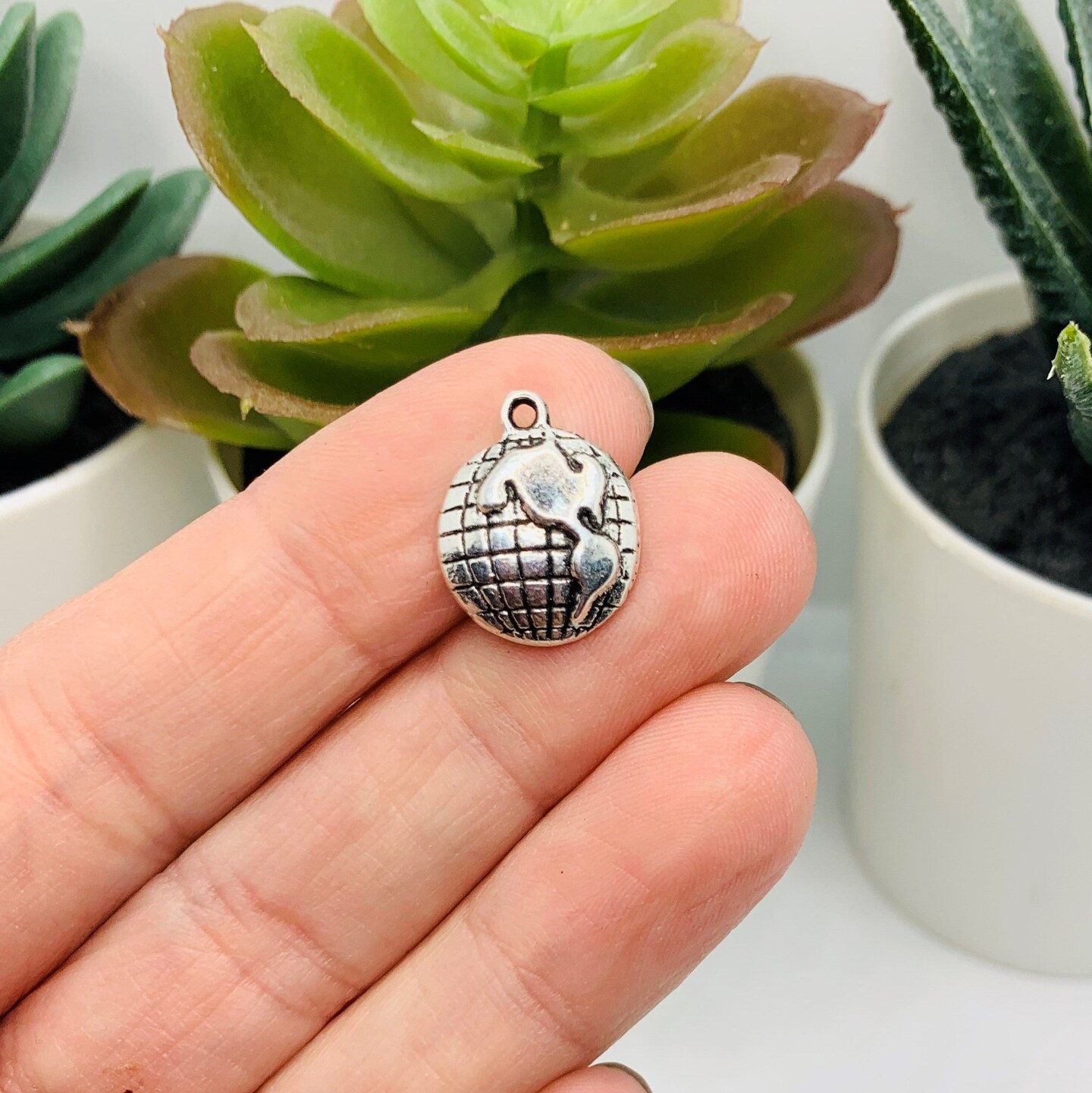 Silver Earth Globe Charms, 24x20mm