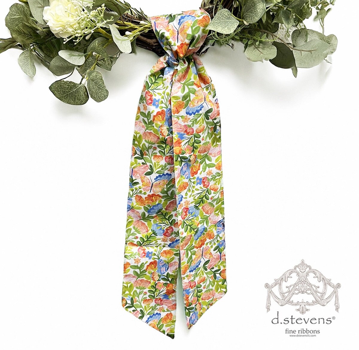 56"L Floral Poplin Sash Ribbon Bow 4"W | Spring Wreath Accent