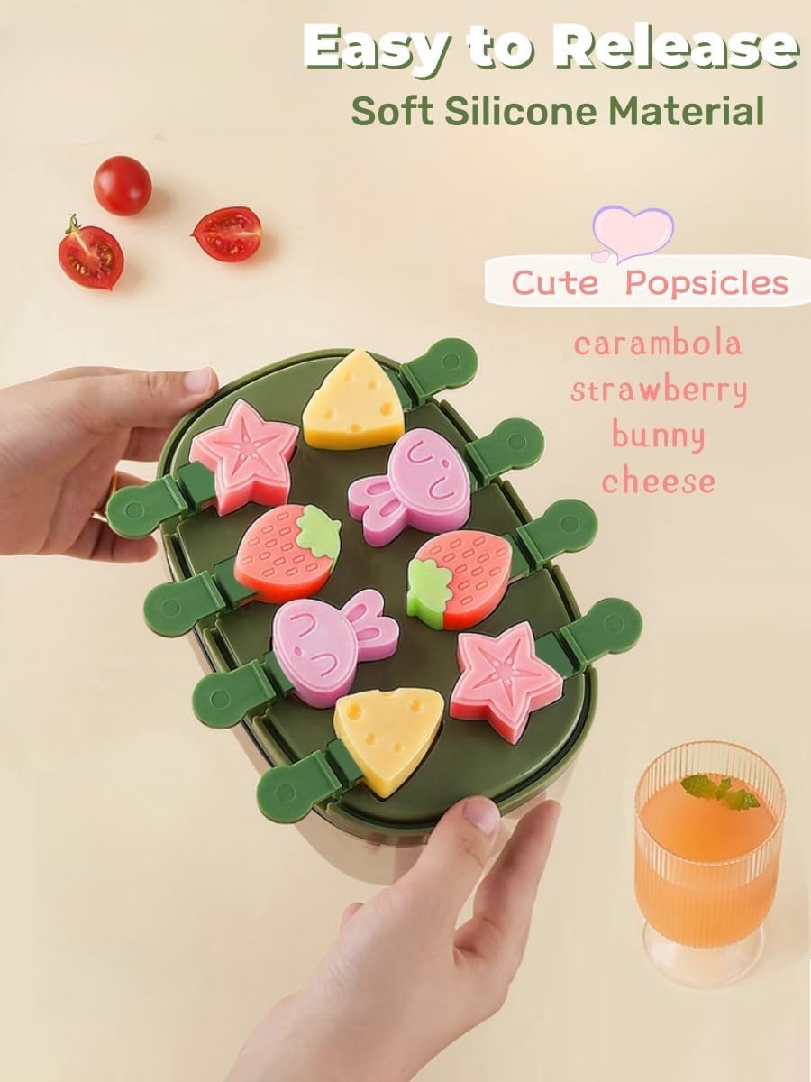 Silicone Popsicle Molds, Dinosaur Animal Small Mini Popsicles Molds, Fun Shaped Homemade Ice Popsicle Molds Set, BPA Free (Green-crocodile(8 pieces))