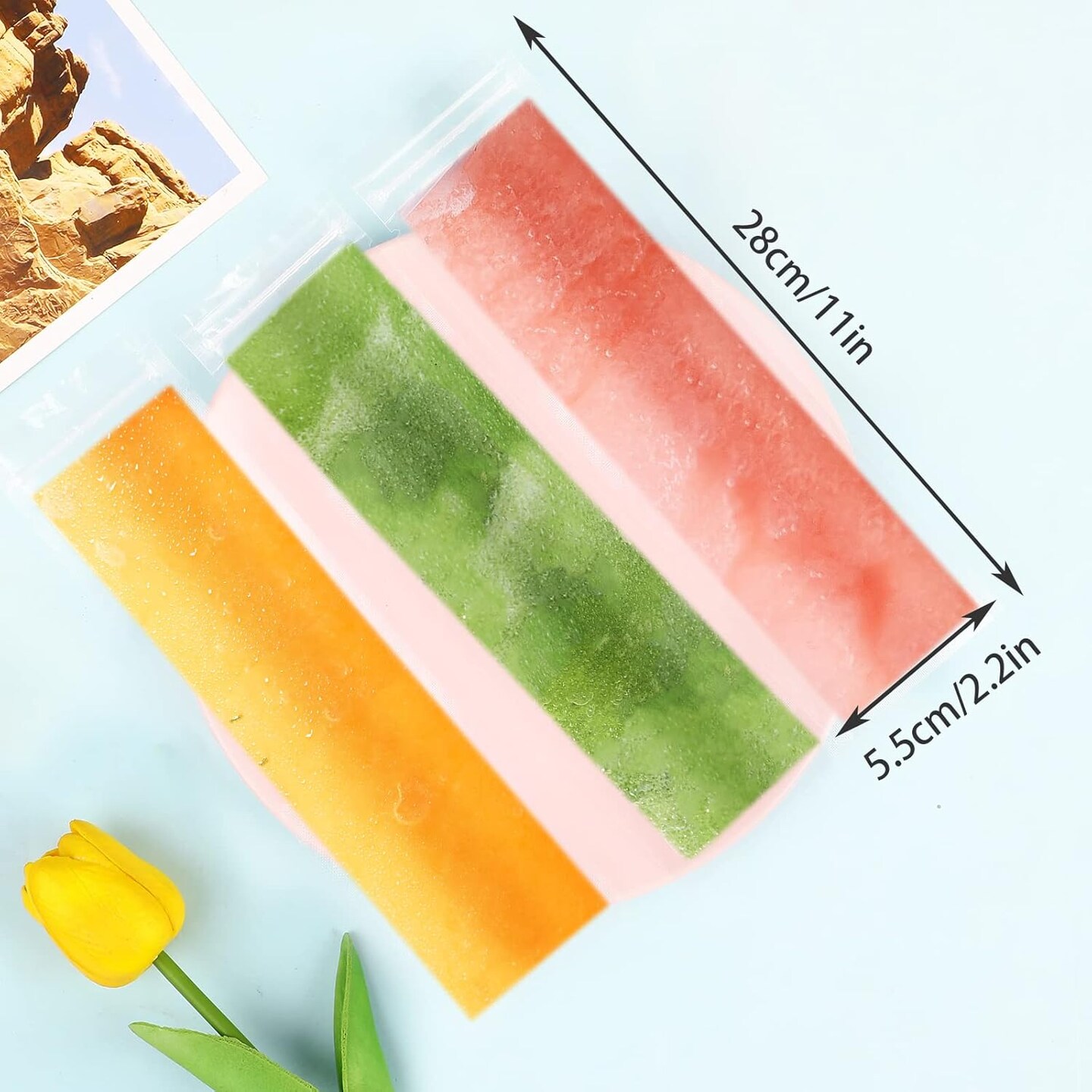 100PCS Recyclable Ice Popsicle Mold Bag,BPA Free Freezer Tubes With Zip Lock Seal Funnel for Healthy Snack Yogurt Stick Juice Fruit Smoothies Ice Candy Pops Family Party(11&#x22;x2.2&#x22;)