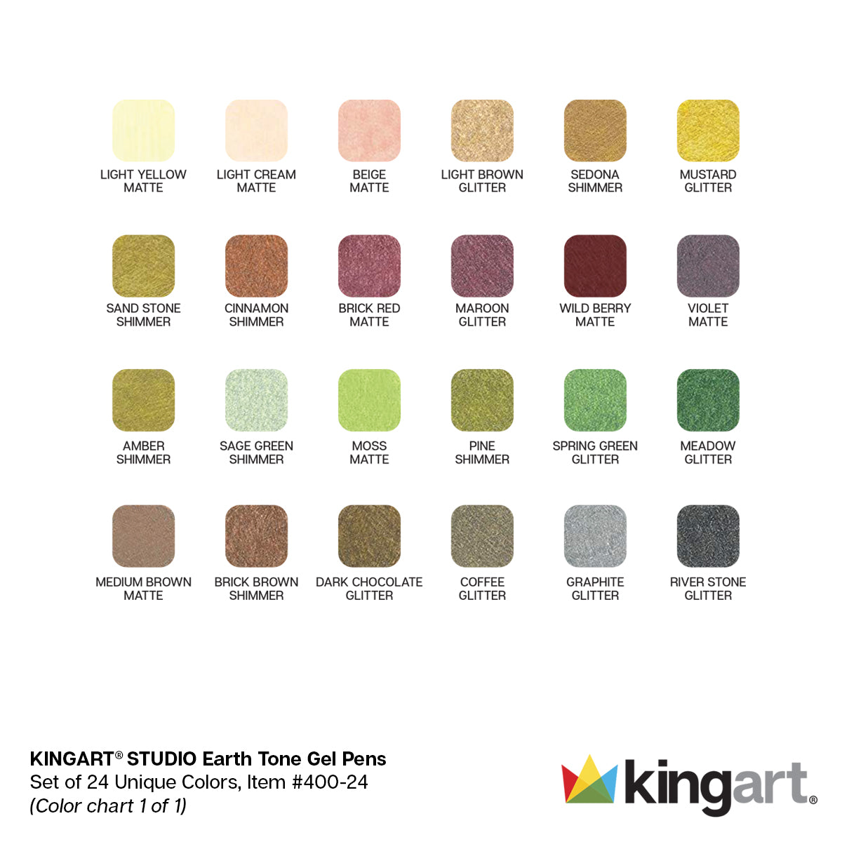 KINGART&#xAE; Earth Tone Gel Pens, Soft Grip, 24 Colors