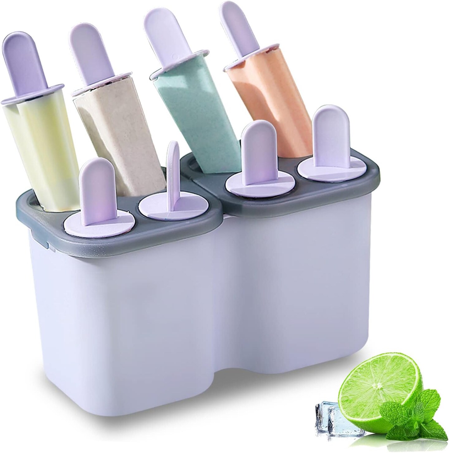 Popsicles Molds, 8 Piece Ice Pop Mold, Reusable Easy Release Ice Cream Mold for kids, Many Shapes Homemade Popsicle Molds, DIY Popsicle Maker, BPA Free (8 Cavities-Purple)