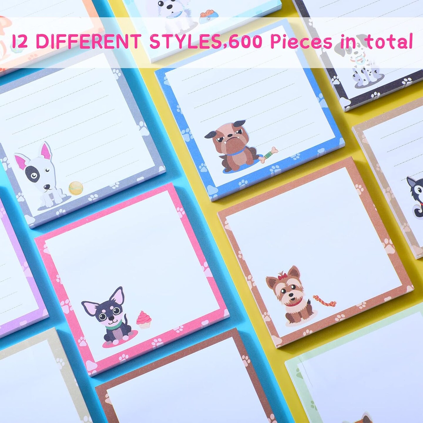 12 Pack Dog Flamingo Sticky Notes Bulk Small to Do List Funny Cute Animals Notepad for Office School Gifts, 600 Sheets in Total(Bright Colors,Dog)