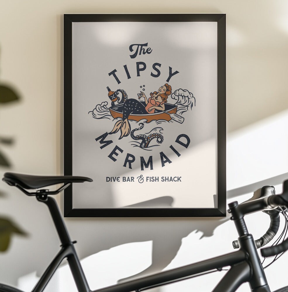 Tipsy Mermaid Dive Bar Mermaid Art - The Whiskey Ginger 24x36 Black Framed Art | Home or Office Art