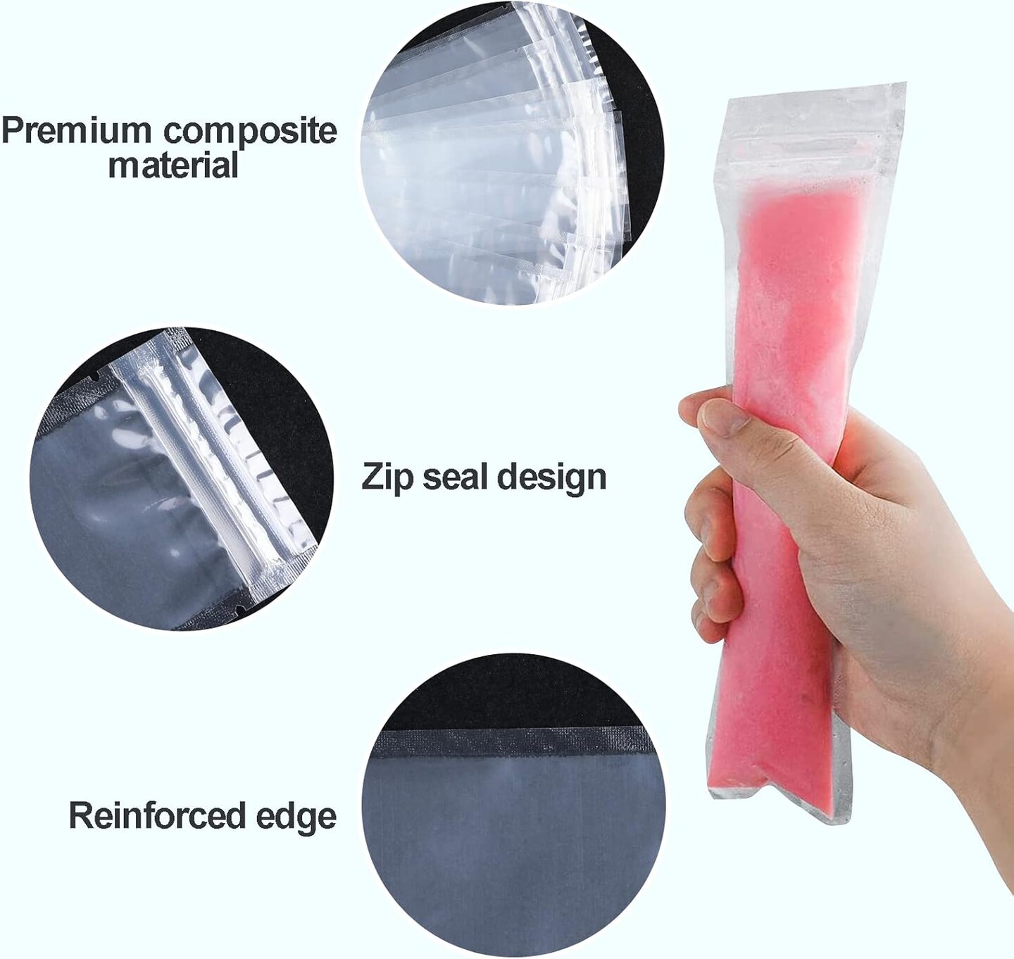 100PCS Recyclable Ice Popsicle Mold Bag,BPA Free Freezer Tubes With Zip Lock Seal Funnel for Healthy Snack Yogurt Stick Juice Fruit Smoothies Ice Candy Pops Family Party(11&#x22;x2.2&#x22;)
