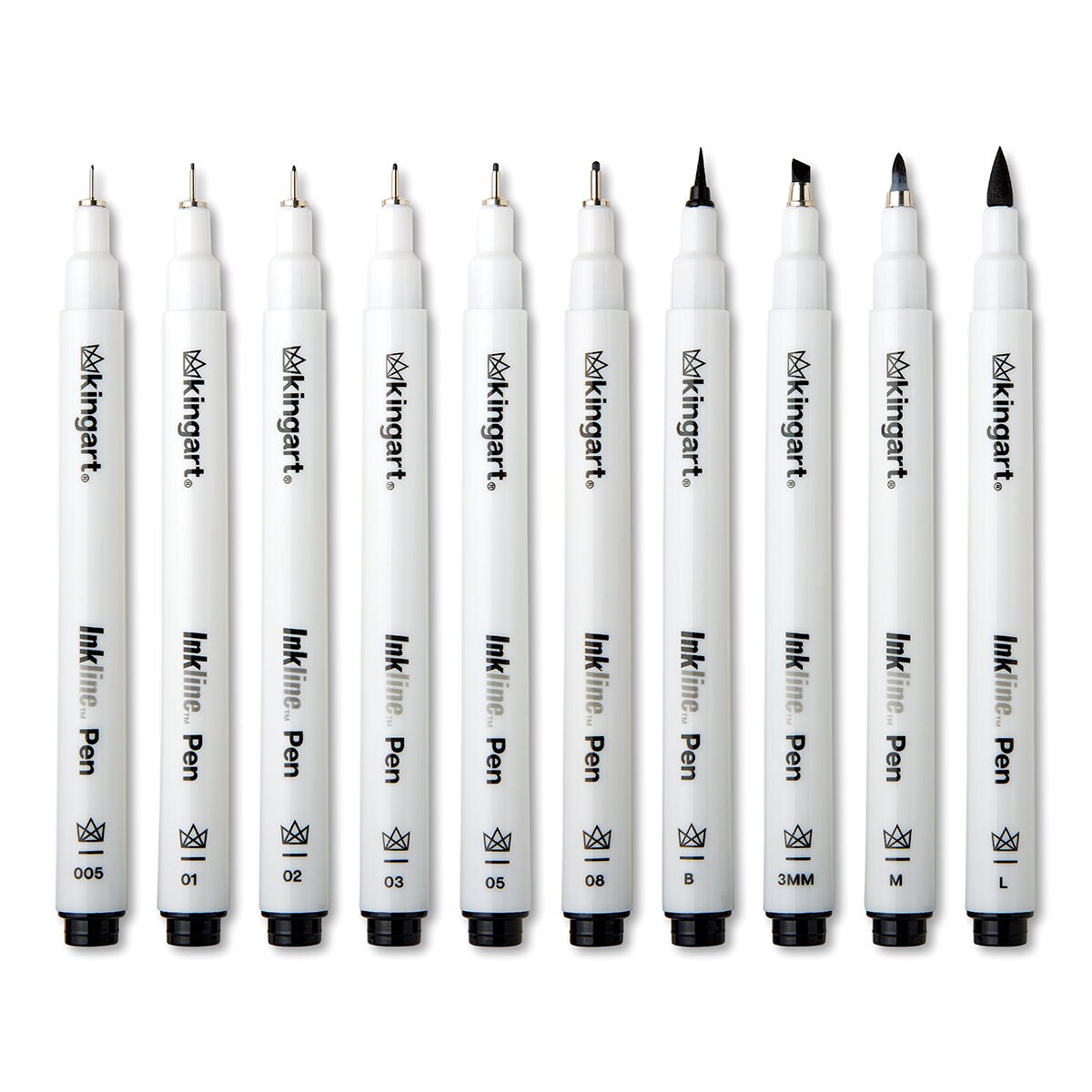 KINGART&#xAE; Inkline&#x2122; Fine Line Art &#x26; Graphic Pens, Archival Black Japanese Ink, Set of 10 Assorted Nibs