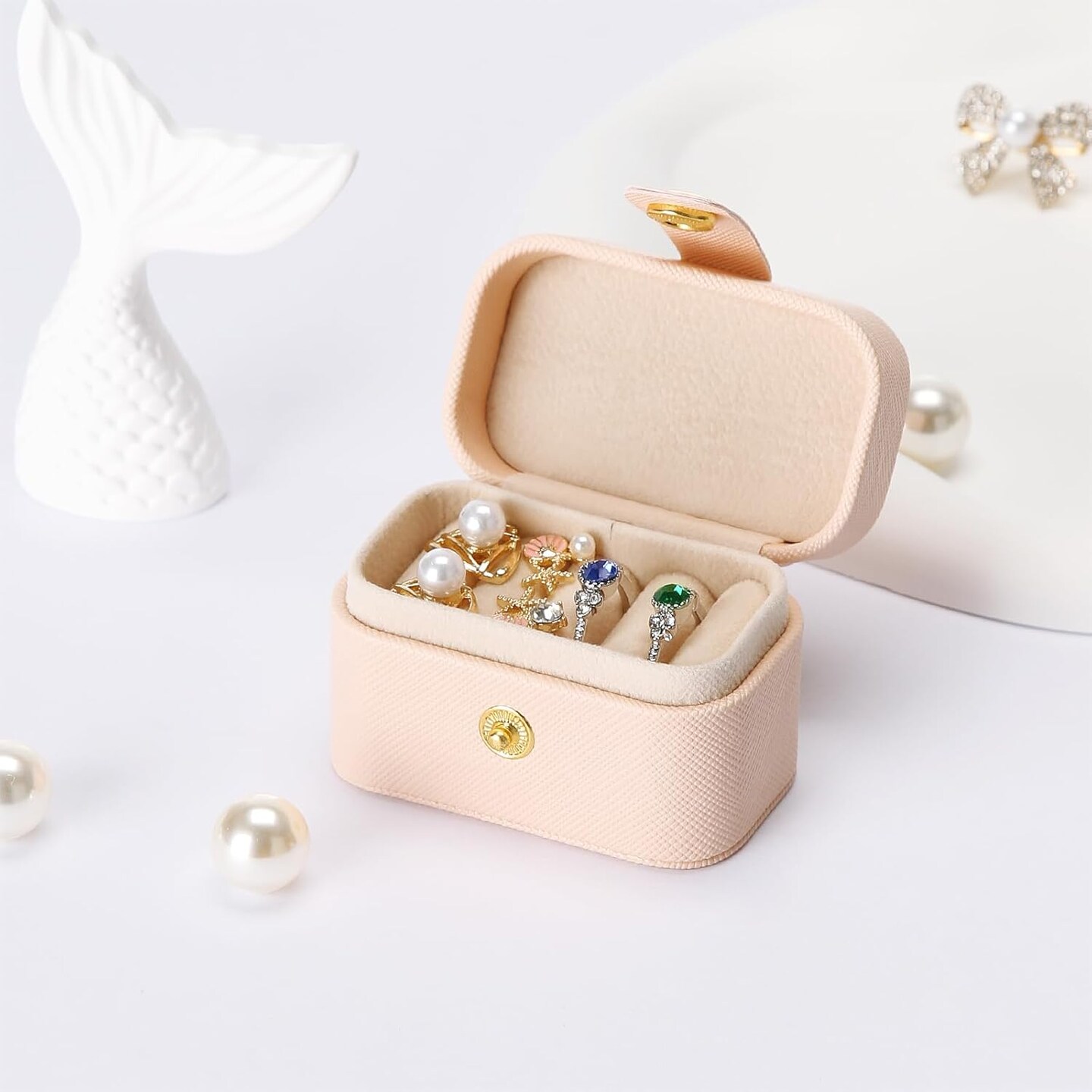 Small Travel Jewelry Box For Ring Stud Earring, Mini Jewelry Ring Holder for Multiple Rings, Portable Jewelry Storage Organizer Case