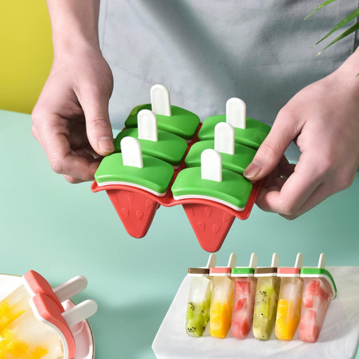 Popsicle Mold Set, 6 Watermelon Popsicle Maker, Reusable Ice Cream Molds - Dishwasher Safe, Tolder Babies and Homemade Popsicle