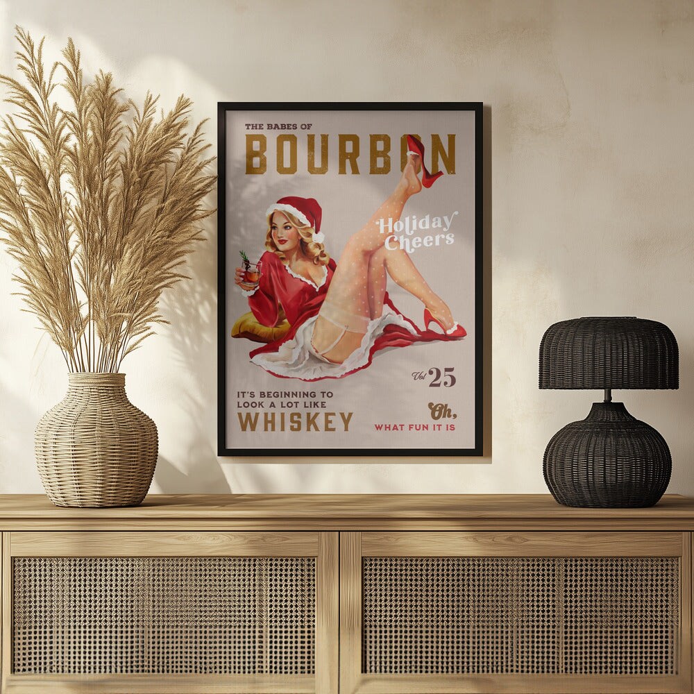 Babes of Bourbon Vol 25 Holiday Cheer Christmas Pinup - The Whiskey Ginger 24x36 Black Framed Art | Home or Office Art