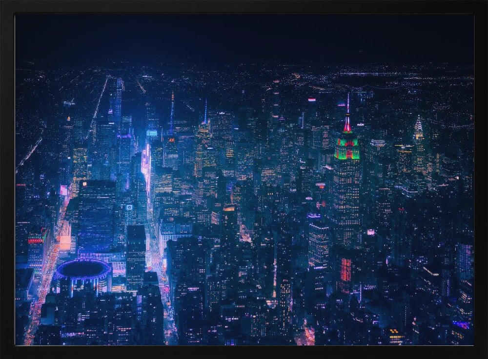 NYC Neon Noir - Javier de la Torre 24x36 Black Framed Art | Home or Office Art
