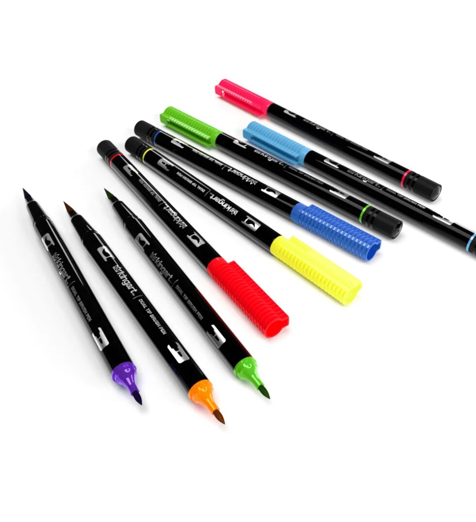 KINGART&#xAE; PRO Twin-Tip&#x2122; Brush Pens, 12 BRIGHT Colors