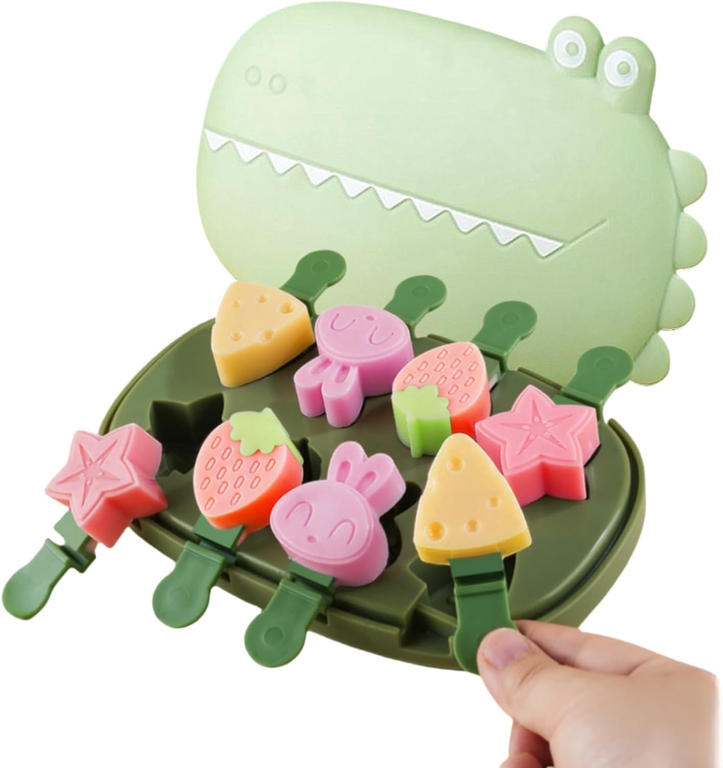 Dinosaur Mini Silicone Popsicle Molds – 8-Piece BPA-Free Animal-Shaped Ice Pop Maker for Kids, Fun DIY Frozen Treats (Green Crocodile)