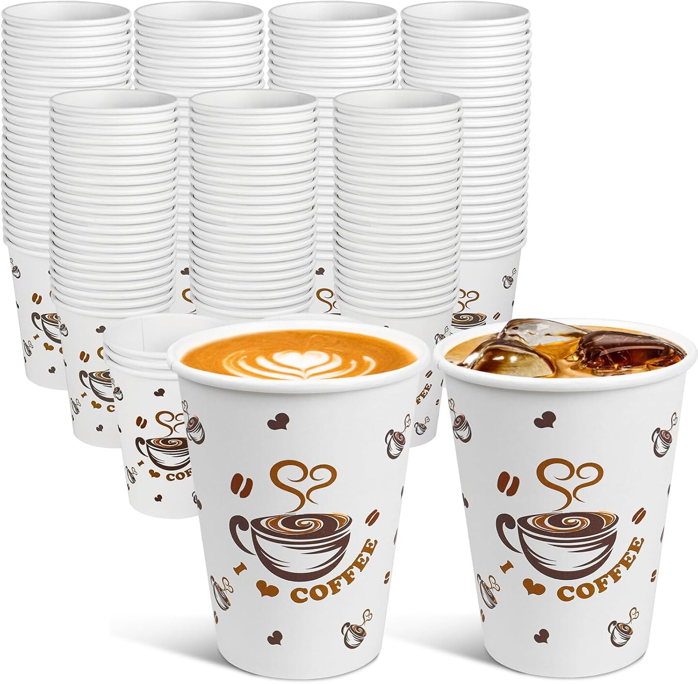 200 Count 12 oz Paper Cups – Thickened Disposable Coffee Cups for Hot & Cold Beverages, Leak-Resistant, Sturdy & Stackable