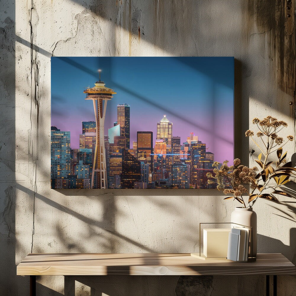 Pink Seattle. - Juan Pablo de Miguel 24x36 Black Framed Art | Home or Office Art