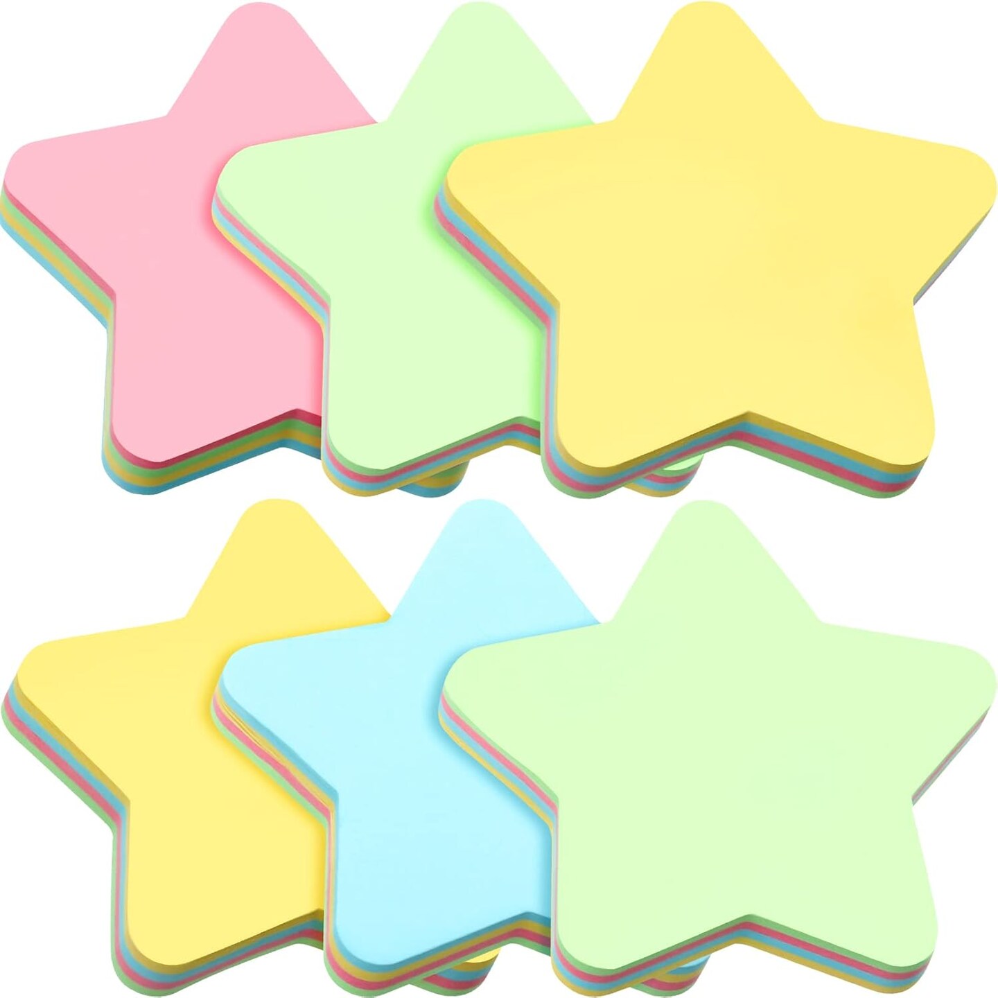 6 Pack Star Shape Sticky Notes 3 x 3 Inch Adhesive Self Stick Pads Easy to Post for Home Office Business Notebook 4 Colors 100 Sheets/Pad