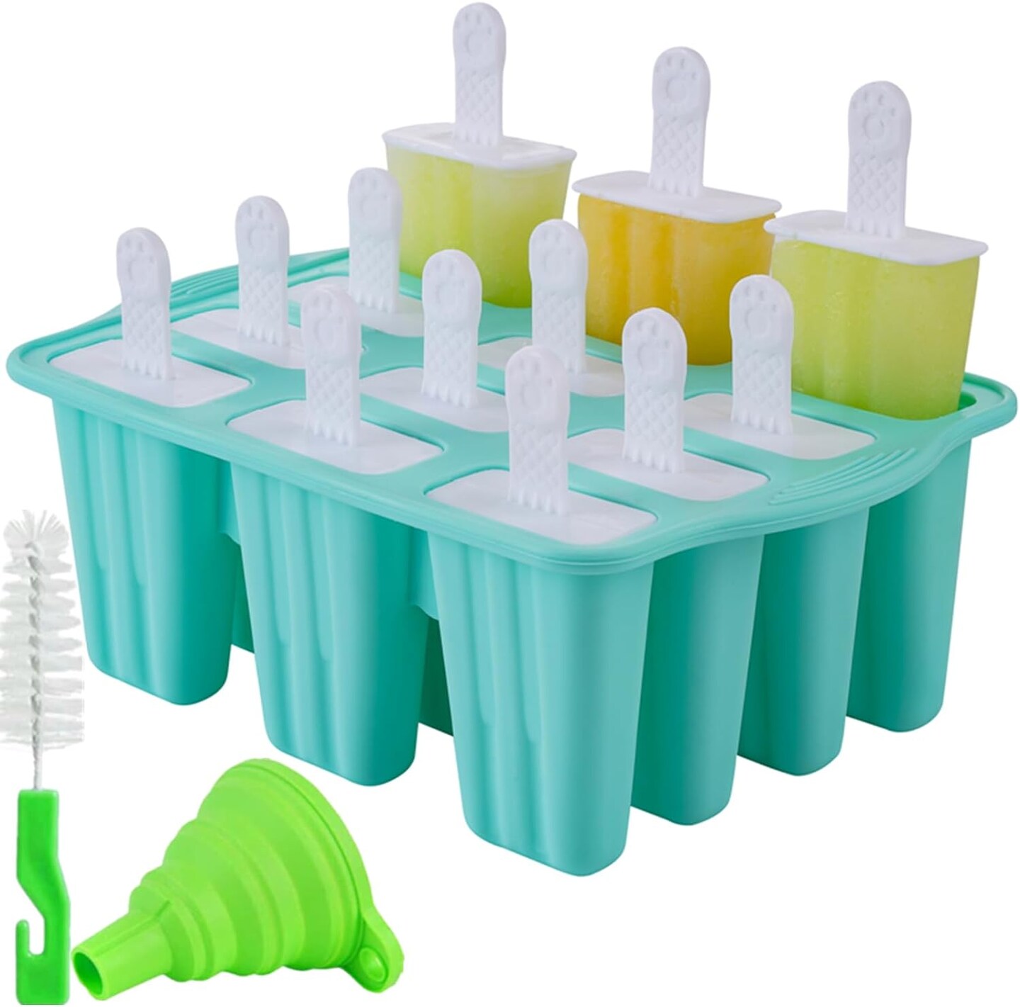 Popsicle Molds, 12 Pieces Silicone Ice Pop Molds Popsicle Mold Silicone BPA Free Reusable 14 Sticks Easy Release Ice Pop Make (Green, 12 Cavities)