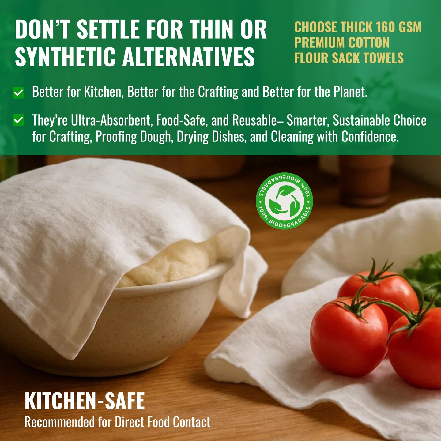 Flour Sack Towels | Tea Towel for Crafts | Kitchen Dish Cotton Blank Towel for Embroidery | Baking Bread Proofing Linen Cover | Thick Absorbent Quick Dry | 7 Pack 15"x25" Natural