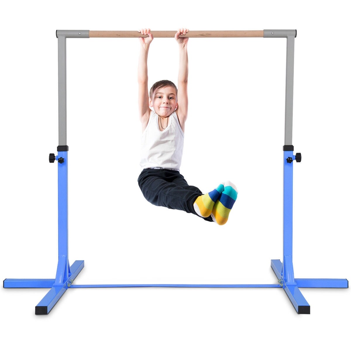 Kids Gymnastics Training Bar Adjustable Height Steel Wood 36-59 Inch
