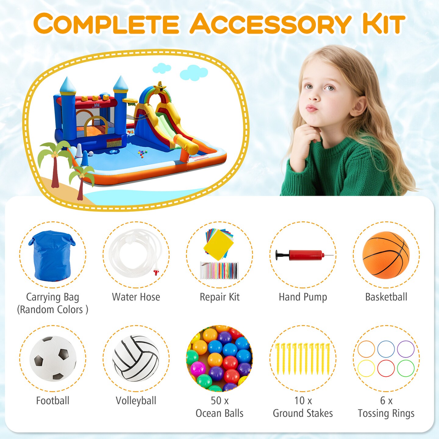 Colorful Inflatable Water Park Slide Bouncer Jumping Mat Climbing Wall for Kids