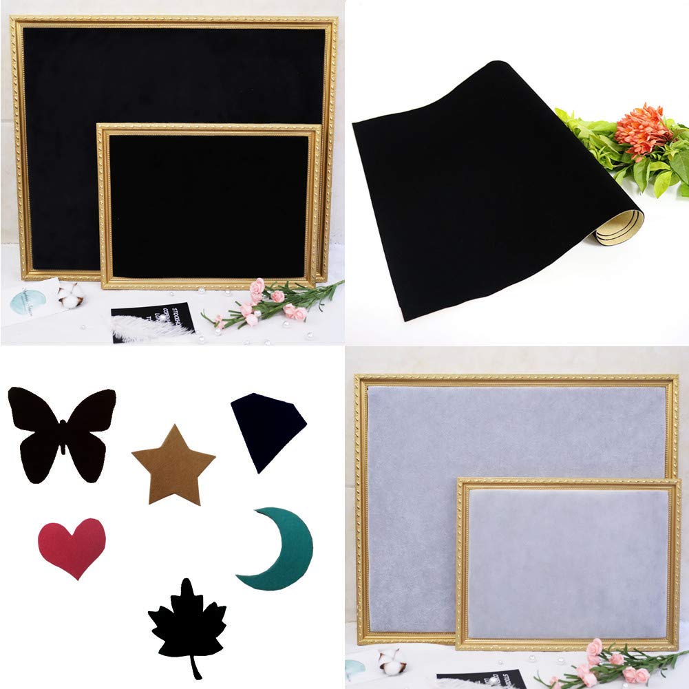 Self Adhesive Sheets, Adhesive DIY Felt Sheets for Art & Crafts, Peel & Stick Drawer/Jewelry Box Liner, Solid Color Felt Wallpaper (14.6" x 39.4", Black) - 2pcs