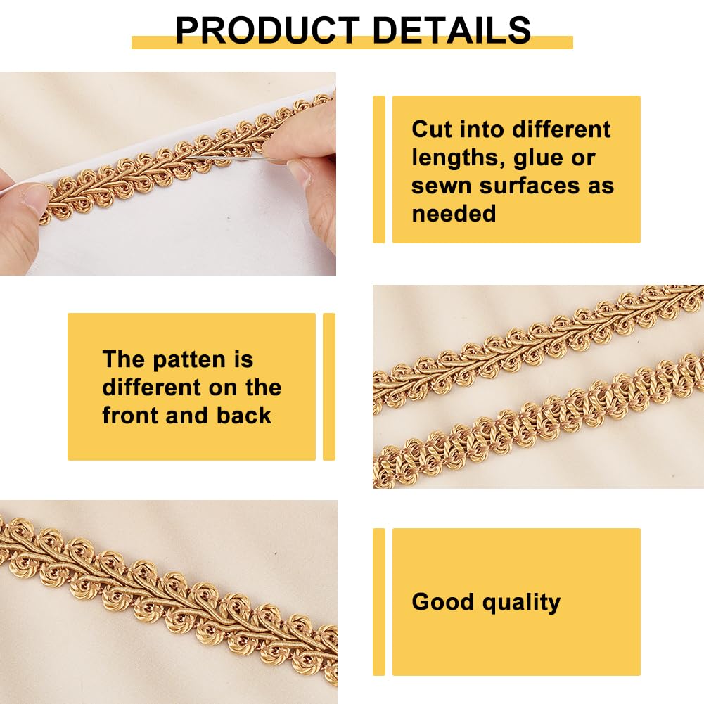 15 Yards Golden Gimp Braid Trim 1/2 inch Gold Polyester Woven Fabric Lace Upholstery Trim for Sewing Costume DIY Crafts Upholstery Curtain Slipcover Decoration