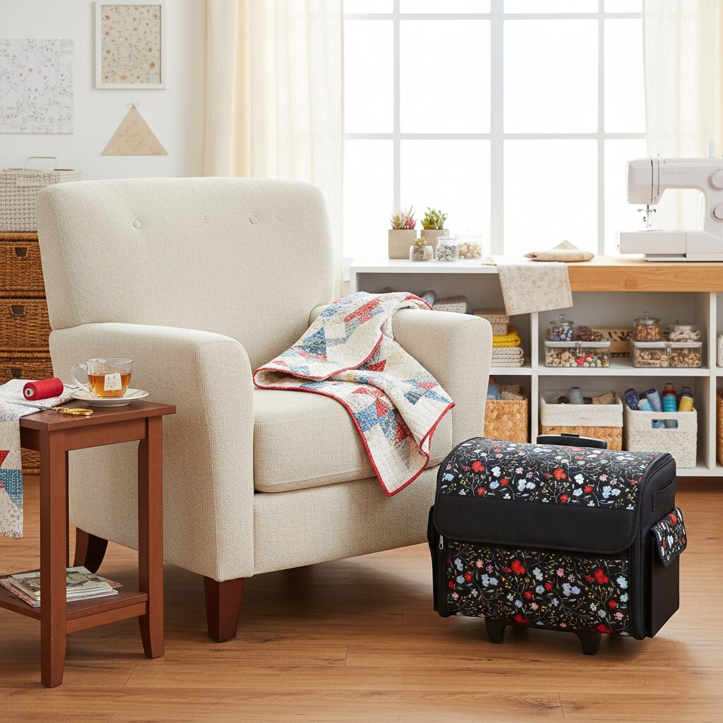 Rolling Sewing Machine Tote, Floral Storage Bag with Wheels & Telescoping Handle