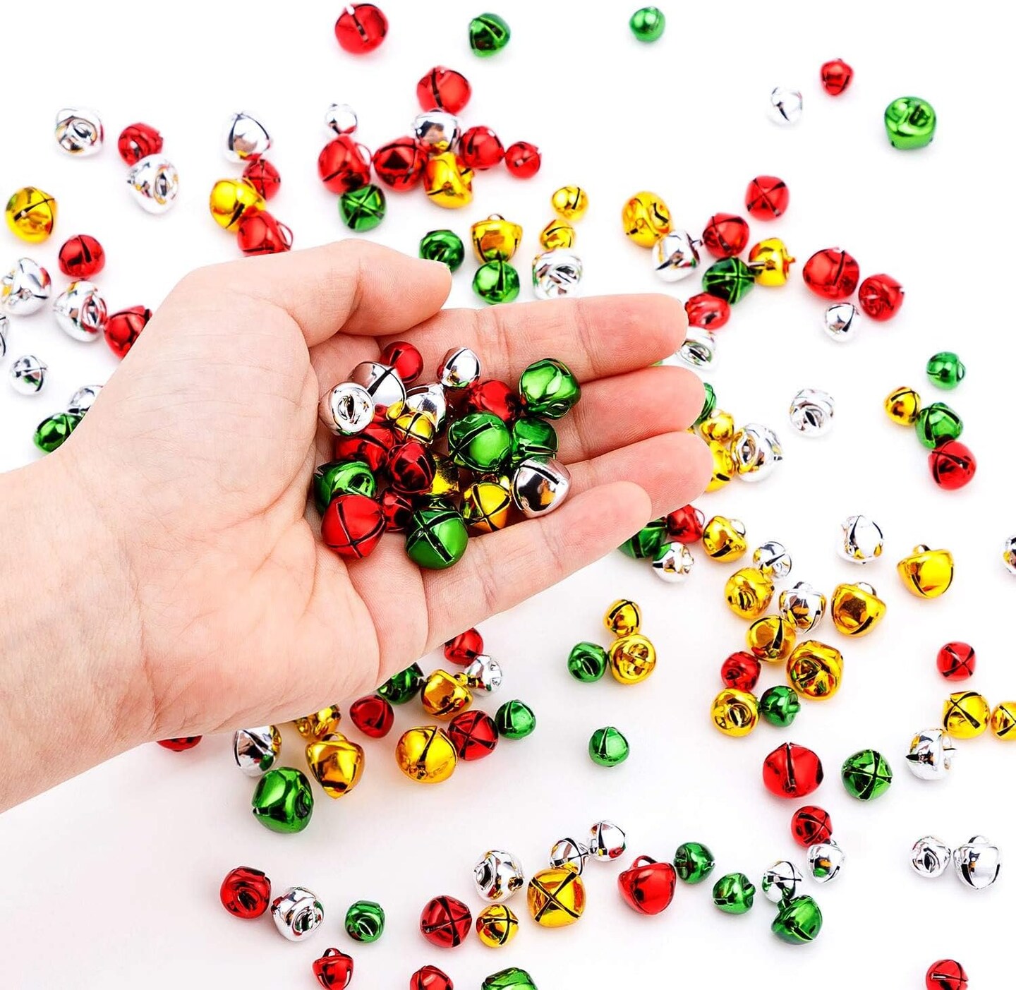 Jingle Bells for Kids Craft Kits- 200 Pieces Colorful Small Christmas Bells with Loud Sound, 4 Bright Colors, Craft Bells for Christmas Home Decorations (0.3/0.4/0.47 inch)