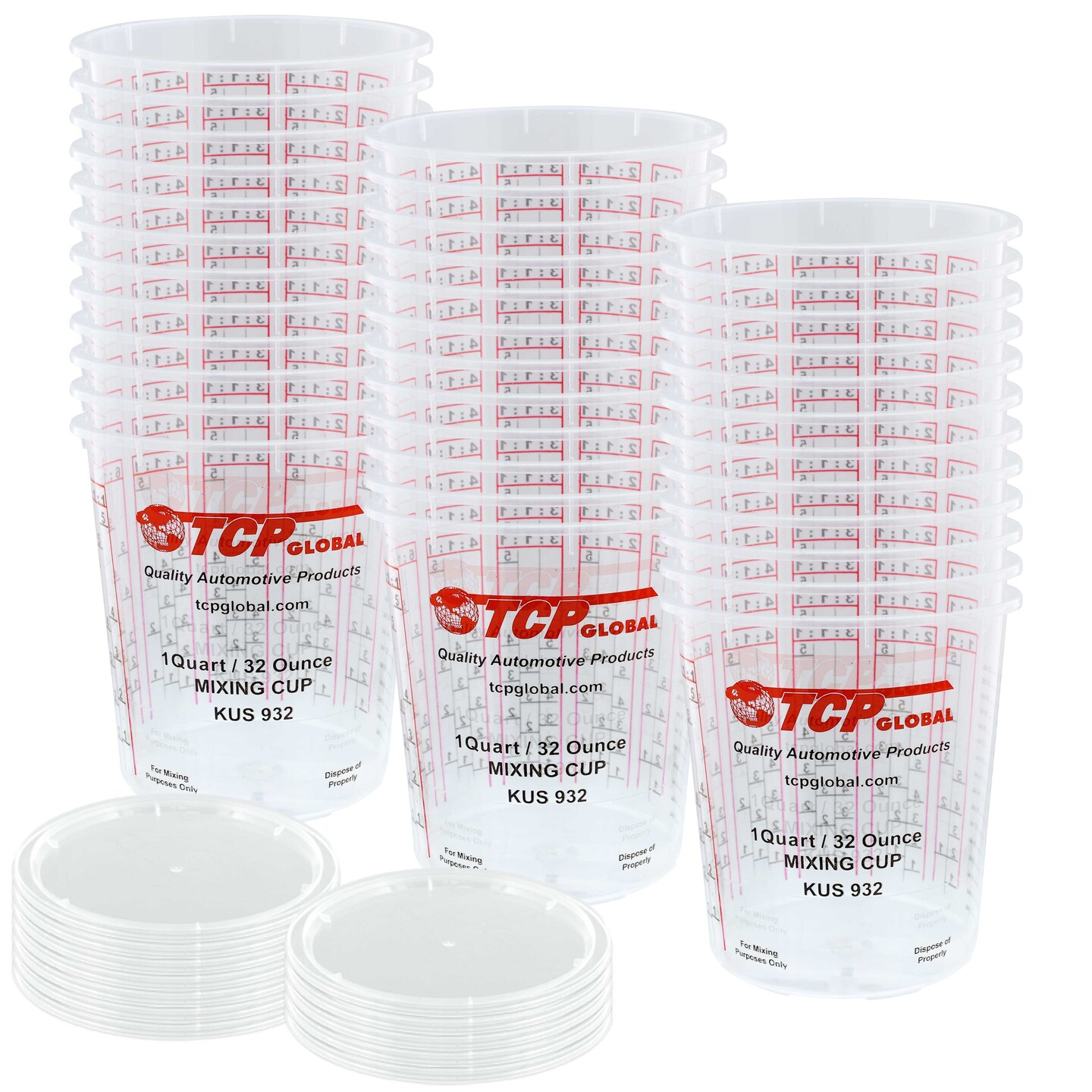 Paint Mixing Cups Plastic Measuring Cup Epoxy Resin, Disposable or Reusable, 32-Ounce (Quart) - Pack of 36 - Graduated, Mixing Ratios, Automotive Painting Acrylic Art Crafts