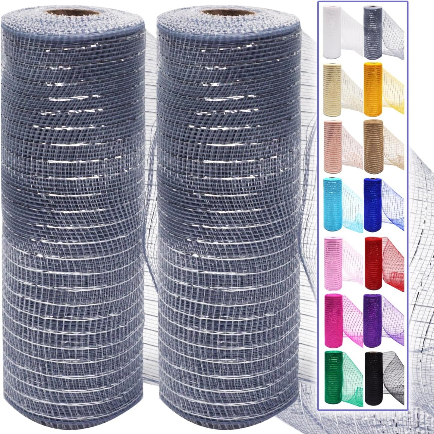 2 Pcs Silver Deco Mesh Ribbon Rolls Decorative Mesh Fabric with Foil