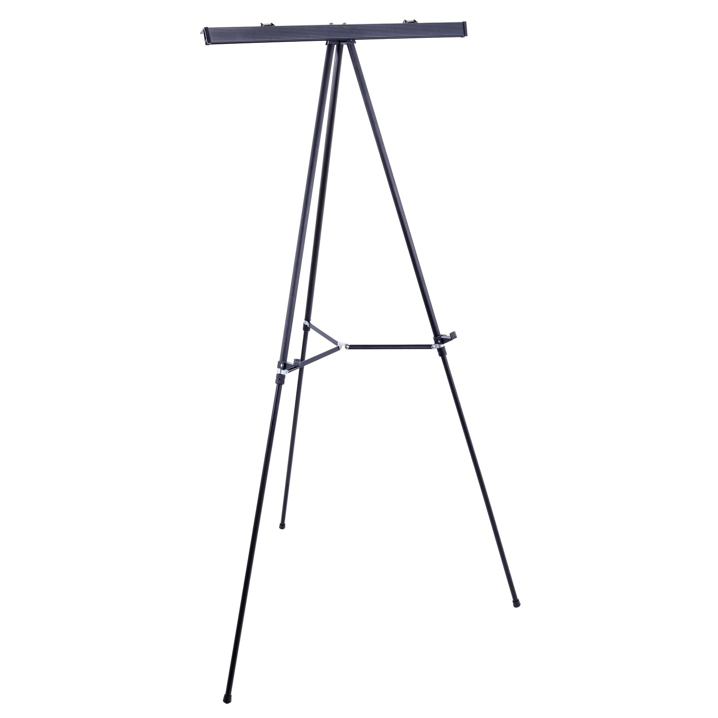 66&#x22; High Boardroom Black Aluminum Flip Chart Easel &#x26; Presentation Stand - Adjustable Floor/Tabletop, Portable Tripod, Holds 25 lbs., for Chart Paper, Poster Boards, &#x26; Pads