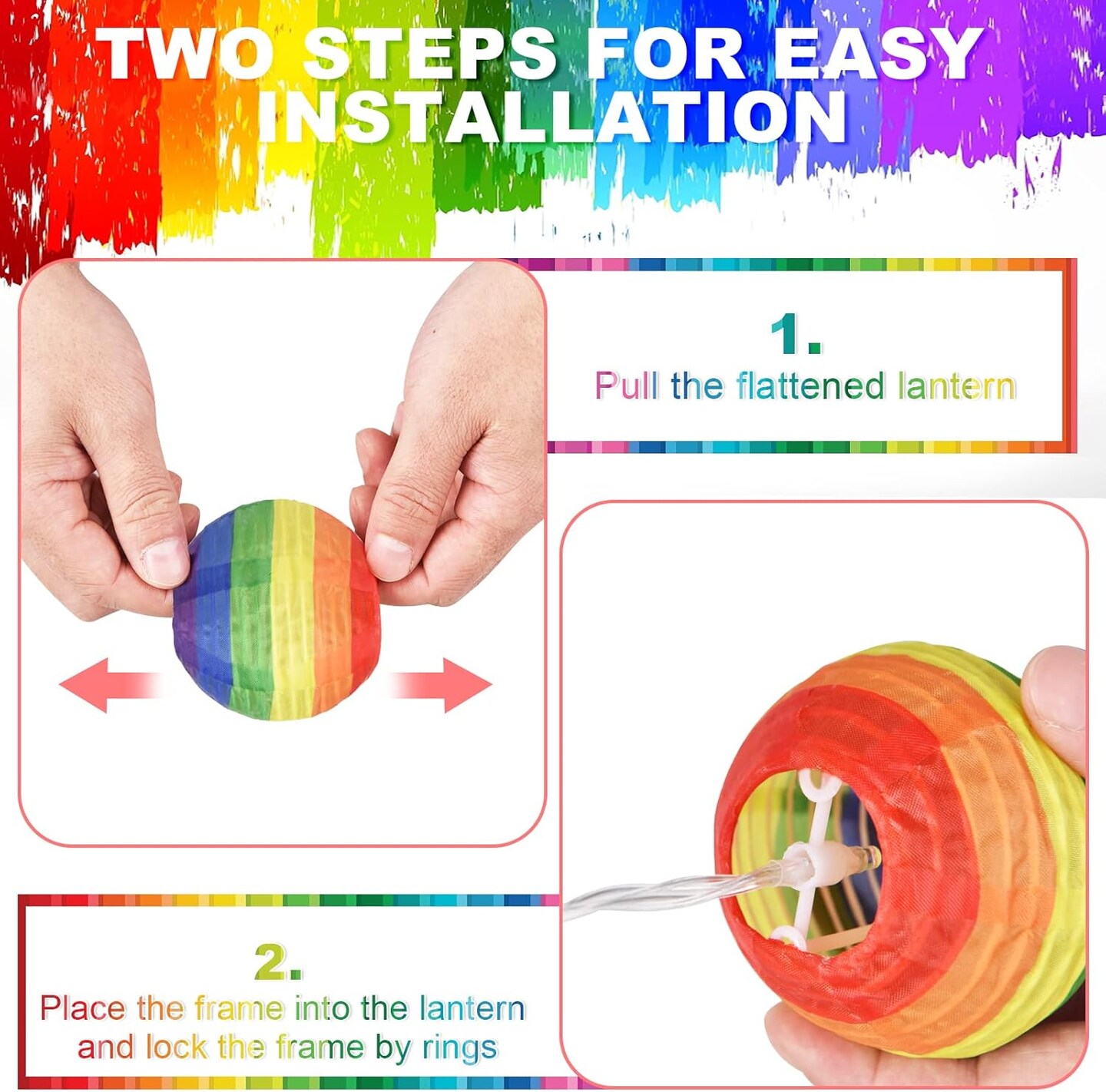 Pride Decorations Rainbow Lantern Pride Lights Gay Pride Nylon Lantern 9.4Ft Battery Operated Ball Rainbow Lights 10 Count Lantern String Lights Pride Decor for Pride Month, Room, Yard, Party