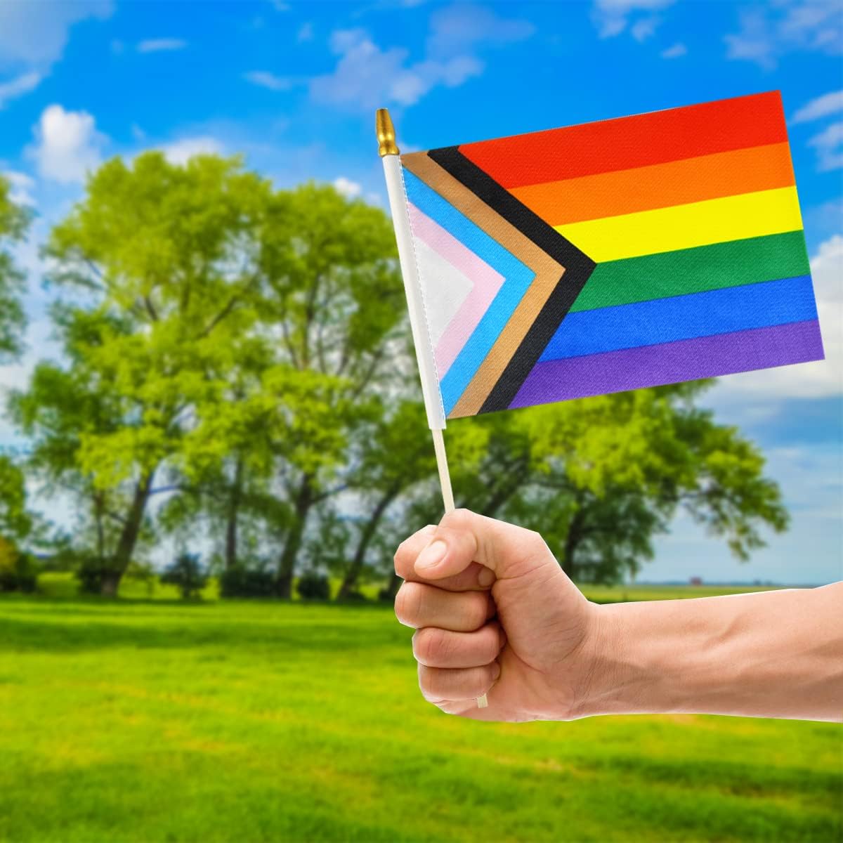 12 Pack Progress Rainbow Gay Pride Stick Flag Small Mini Hand Held LGBT Flags