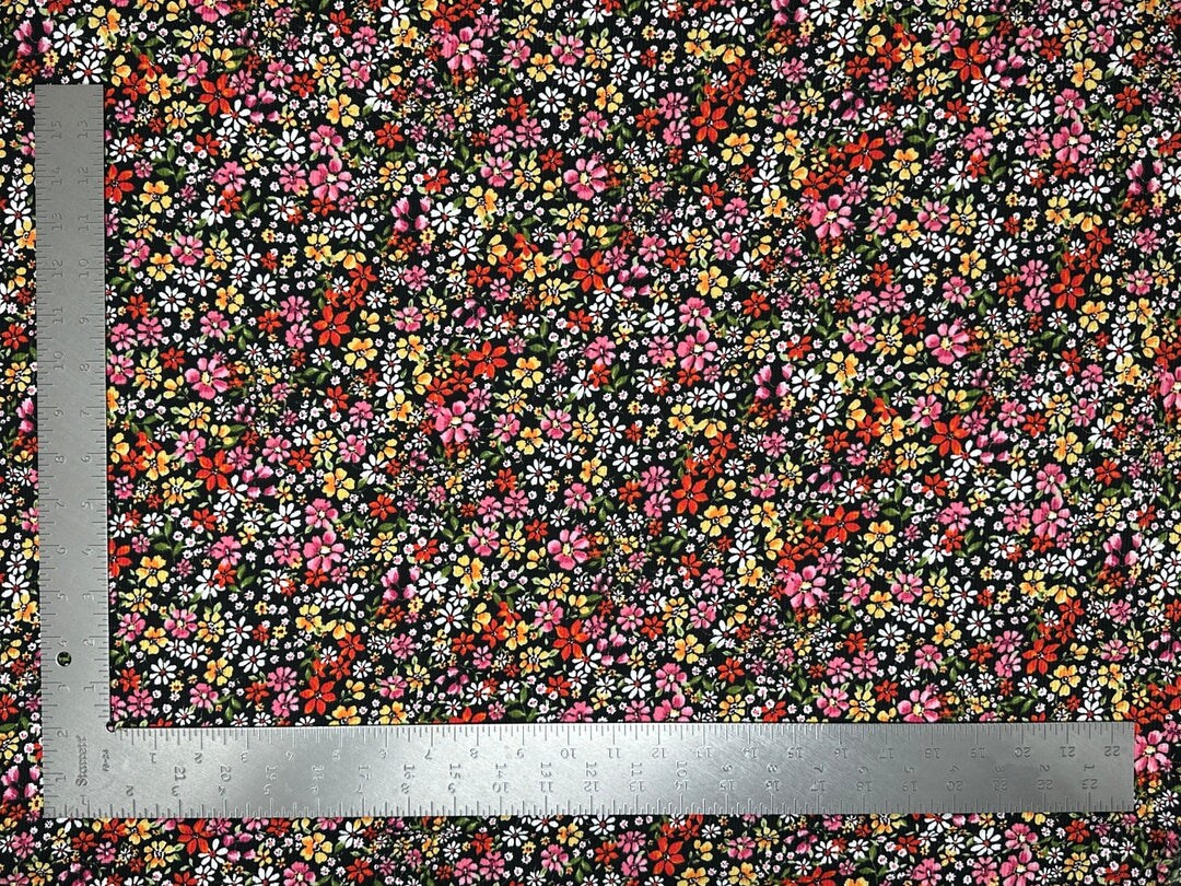1 Yard Textured 4x2 Brushed Rib Knit Fabric Black Floral Stretch Material 58&#x22;-60&#x22; Wide