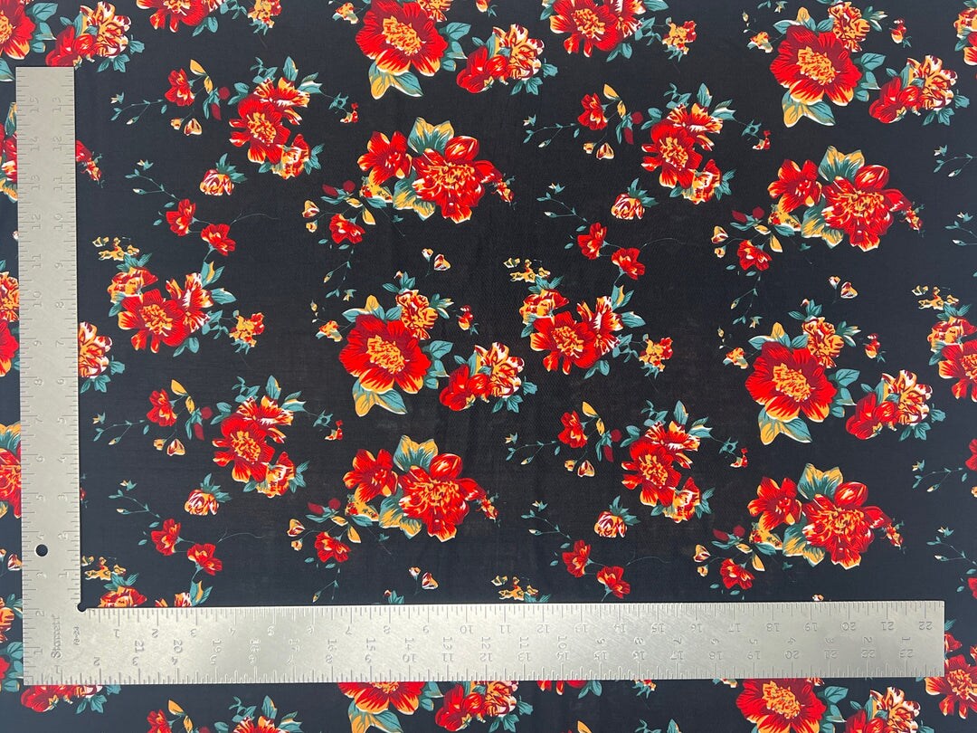 1 Yard ITY Knit Floral Print Fabric for Dresses and Apparel 58/60 ...