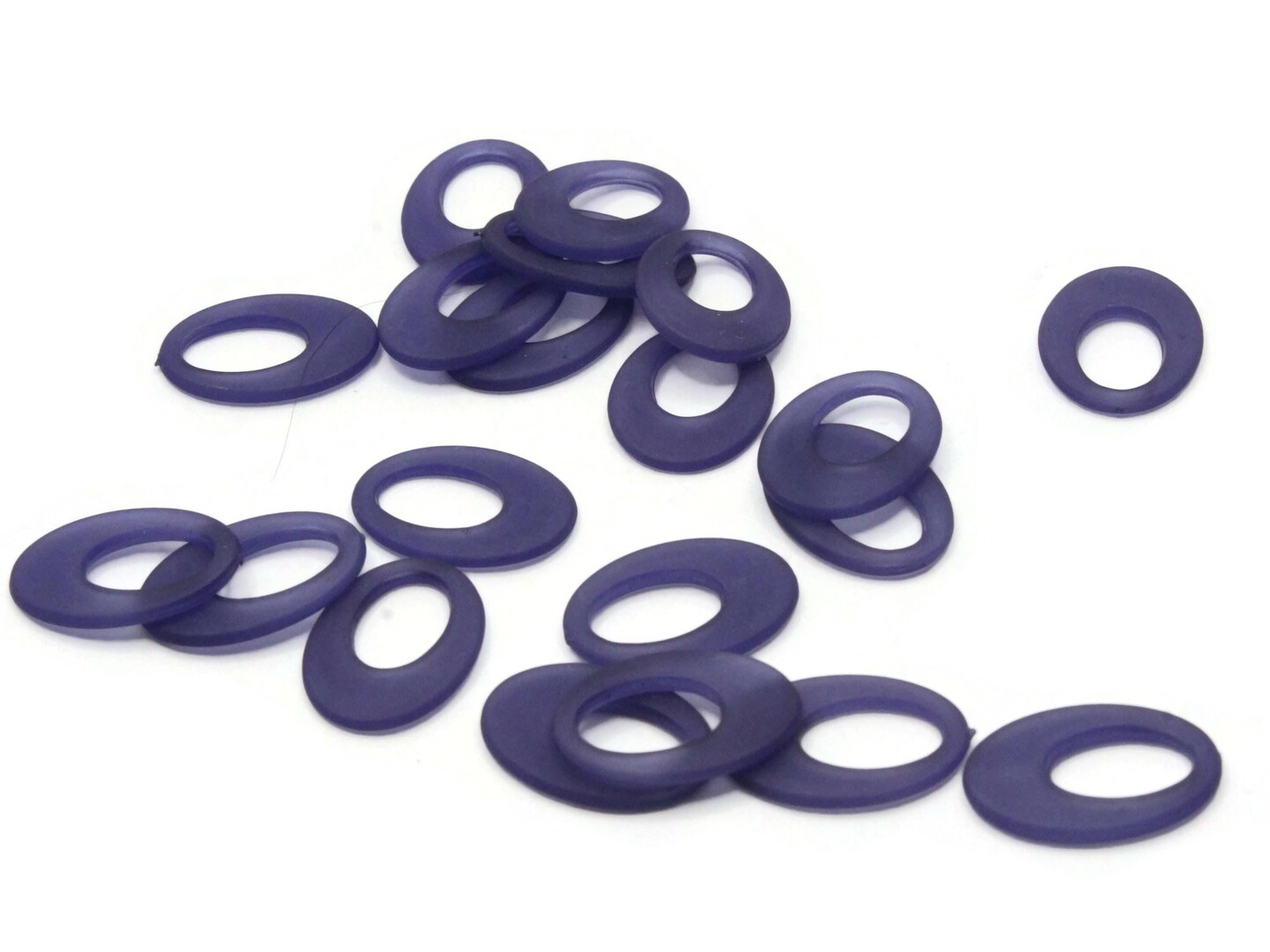20 18mm Flat Oval Drop Large Hole Oval Donut Frosted Blue Lucite Plastic Beads