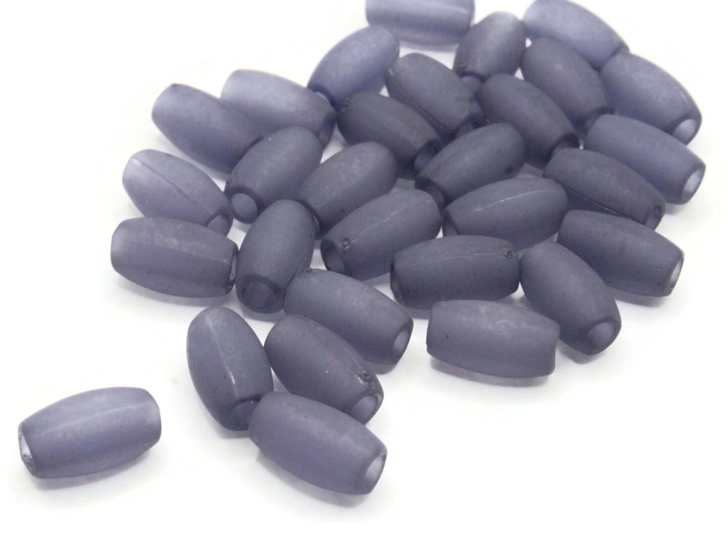 30 13mm Frosted Blue Vintage Lucite Plastic Barrel Tube Beads