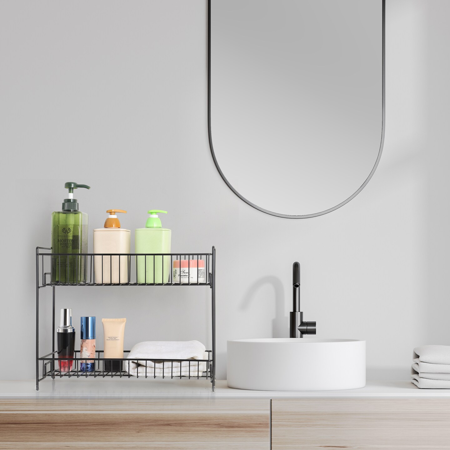 2 Tier Metal Spice Rack Freestanding Spice Storage Shelf, Black