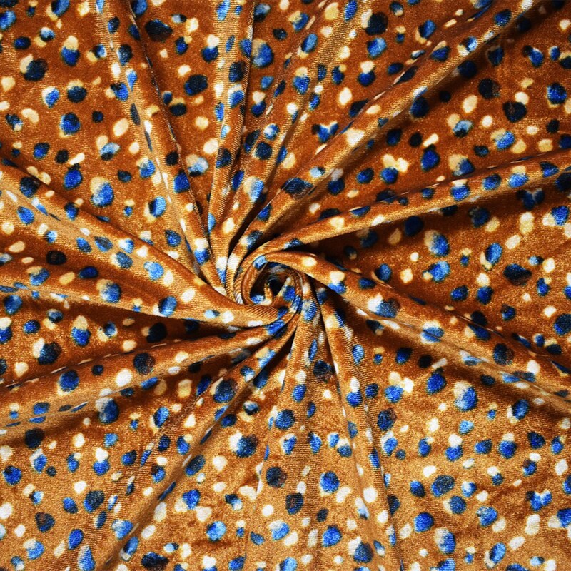 Brown-Multi Poly Stretch Abstract Printed Velvet Knit Fabric By the Yard