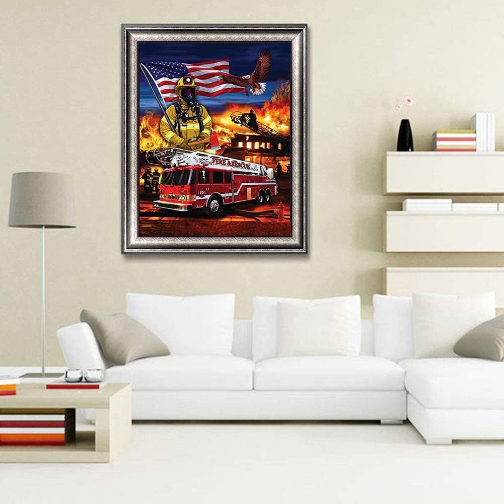 D DIY Diamond Art Painting Kits American Flag Firefighter 16X20inches