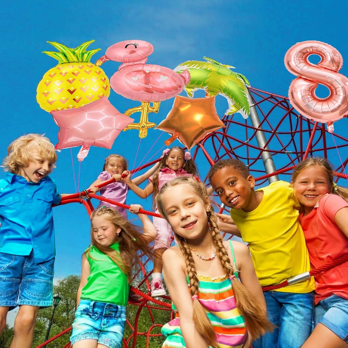 8th Birthday Anniversary Hawaiian Party Supplies 6 Pcs 40 Inch (Pink)