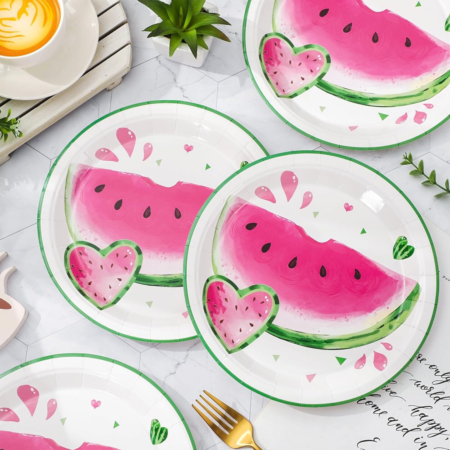 50Pcs Watermelon Paper Plates Summer Fruit 9 Inch
